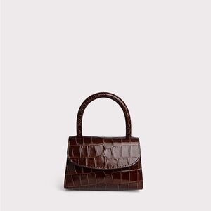 BY FAR Mini Croc-Embossed Handbag Chocolate Brown